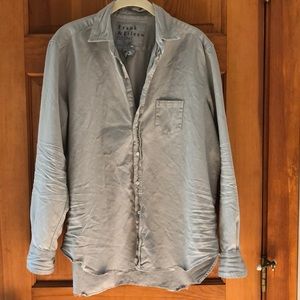 Frank & Eileen Raw Hem Cotton Button-Up Shirt Eucalyptus size L